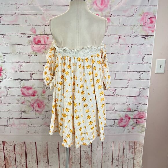ASOS Design Women's Off Shoulder Bardot Mini Swing Dress Yellow White Size 10 - Picture 5 of 10